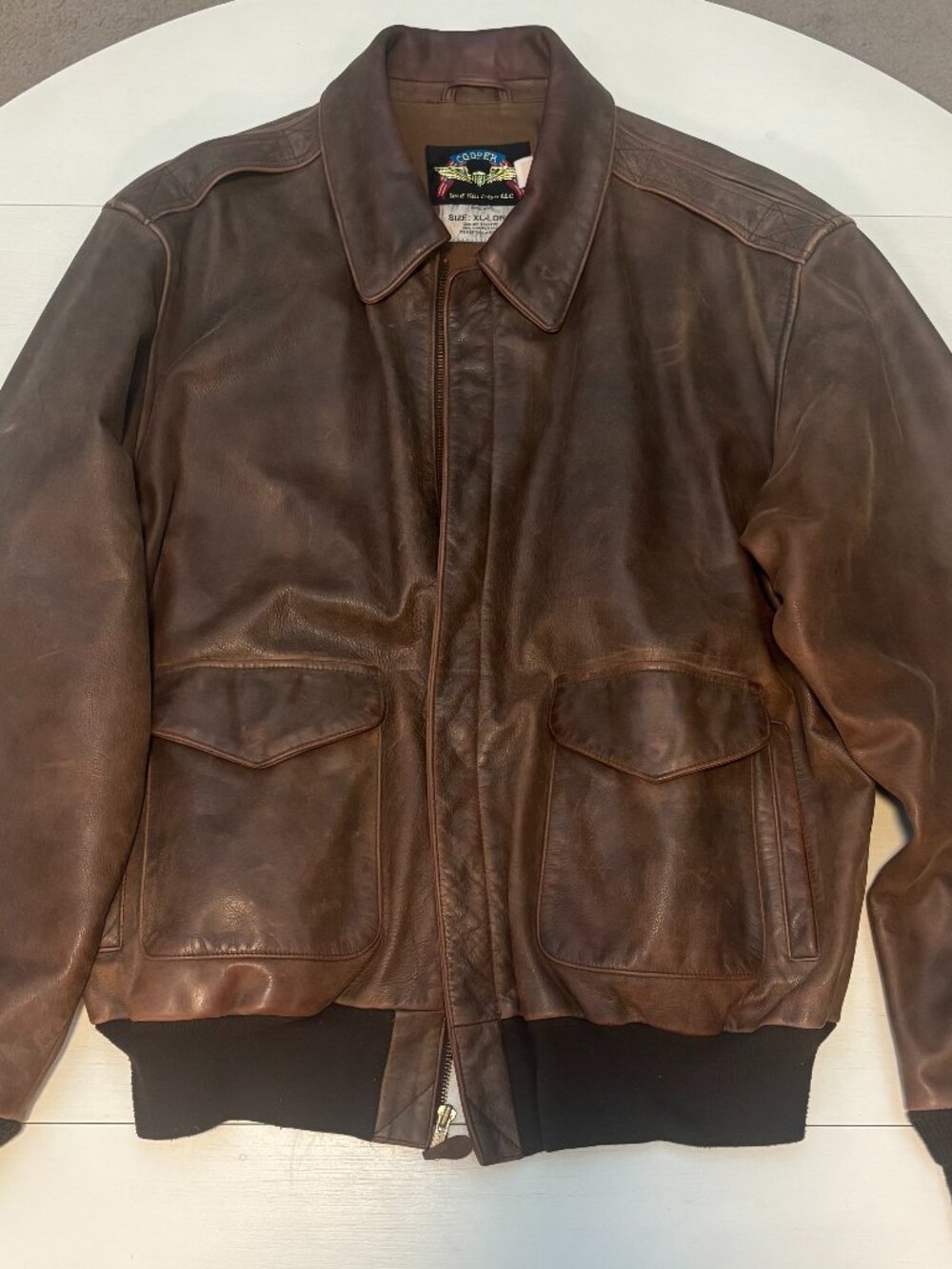 Vintage Cooper Cowhide Leather Jacket (Neil Cooper LLC), Brown, XL, Made in USA